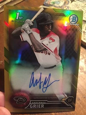 2016 Bowman Chrome Gold Wave Refractor Anfernee Grier Diamondbacks RC Auto 23/50 - Image 1 of 2