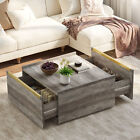Modern Square Coffee Table Wood End Table with Storage Drawers for Living Room