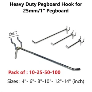 HEAVY DUTY PEGBOARD PEG|BOARD|WALL PEGBOARD 1"|25MM PRONG|HOOK|ARM DISPLAY - Picture 1 of 1