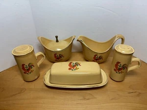 Vintage MCM Taylor Smith Taylor Rooster Butter Dish S & P Creamer & Sugar READ - Picture 1 of 13
