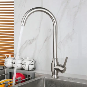 360°Swivel Kitchen Sink Faucet Brushed Nickel Single Hole&Handle Mixer Basin Tap - Picture 1 of 11