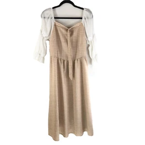 Scarlet Darkness Peasant Dress Gothic Renaissance Midi 3/4 Sleeve Plaid Beige L - Picture 1 of 5