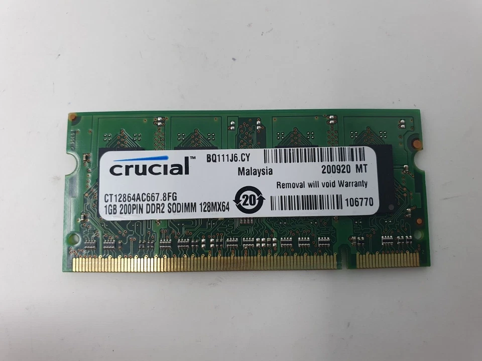 HP Compaq 6720S RAM Memory 1GB DDR2 PC2-5300s Crucial CT12864AC667.8FG - Image 1 of 4