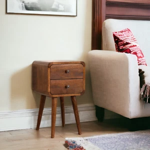 Bedside Table Cabinet with Drawers Retro Vintage Solid Wood Small Sofa SideTable - Picture 1 of 8