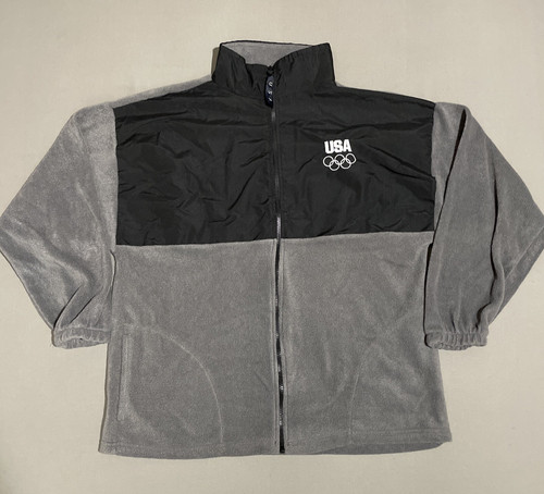 VINTAGE USA Olympics Jacket Men XL Grey Black Fleece Coat Team Coach Committee