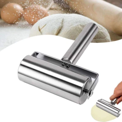 Stainless Steel Roller Rolling Pin w/ Handle for Pastry Pizza 2024 NEW FAST SHIP - Image 1 of 4