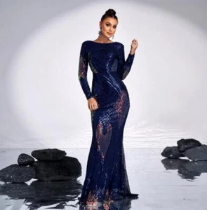 Women's Sexy Round Neck Sequin Mermaid Evening Trailing Dress Cocktail Prom 4959 - Picture 1 of 9