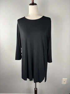 J Jill Wearever Tunic Knit Top Size L Black Round Neck High Side Slits Comfy - Picture 1 of 10