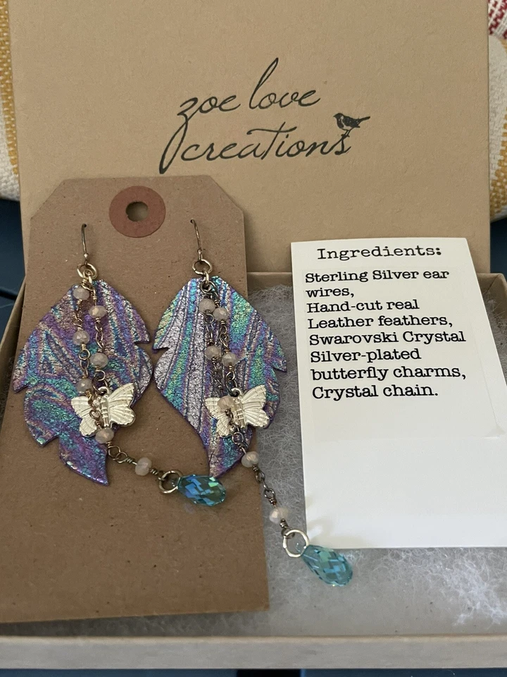Серьги ручной работы от Zoe Love Creations висячие с мерцающими бабочками - Изображение 1 из 4