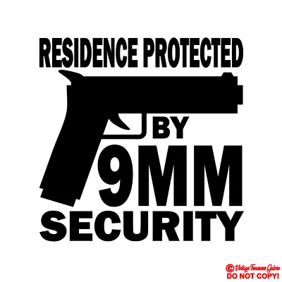 RESIDENCIA PROTEGIDA POR SEGURIDAD DE 9 MM Vinilo Calcomanía Adhesiva Ventana Hogar Defensa Pistola Foto 1 de 4