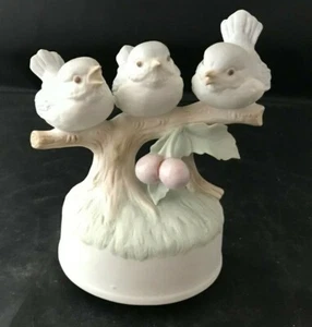 Porcelain Three Birds on a Branch Music Box - Picture 1 of 1