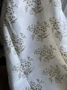 100 Pct Linen Indian Flower Hand Block Printed Fabric Price Per Metre - Picture 1 of 3