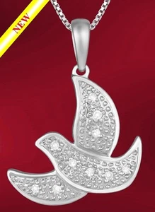 "DOVE" PENDANT CHARM 14K WHITE GOLD & DIAMONDS (054) - Picture 1 of 1