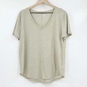 Camiseta Gap Beige Brillante Cuello en V Ligera Lino Mediana Playa Viaje Minimalista - Imagen 1 de 5
