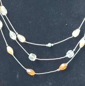 Triple Strand Beaded Silver Toned Necklace 18" - Picture 1 of 6
