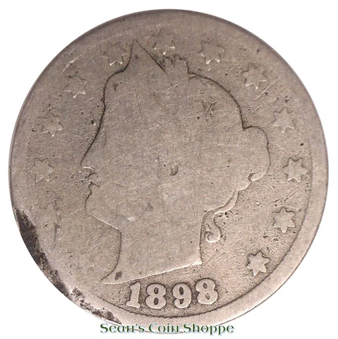 1898 Liberty V Nickel About Good Condition Philadelphia Nickle AG Free Shipping! Cover