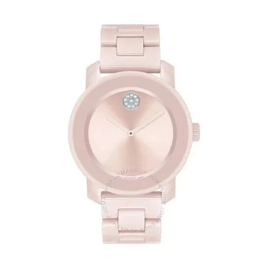 MOVADO BOLD 3600804 PINK CRYSTAL SUNBURST DIAL CERAMIC WOMENS WATCH