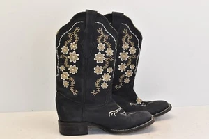 El Malcreado Ladies Leather Cowgirl Boots Black US Size 7 Style 497 Embroidered - Picture 1 of 10