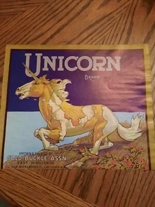 Unicorn Brand California Fruit Crate Label 1930's San Bernardino, CA  - Picture 1 of 4