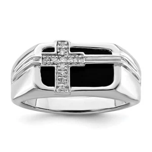 925 Sterling Silver Diamond Onyx Cross Mens Ring - Picture 1 of 40