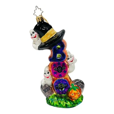 Christopher Radko Halloween Ornament Boo Grave Tidings Ghost Glass Ornament Tag - Image 1 of 4