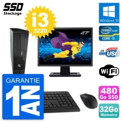 PC Fujitsu E510 Dt Pantalla 27" Intel i3-3220 RAM 32Go SSD 480Go Windows 10 Wifi - Imagen 1 de 4