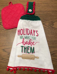 Toalla colgante de ganchillo de doble cara para vacaciones de Navidad con soporte para olla - Imagen 1 de 6