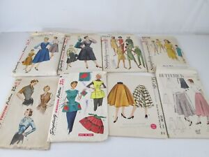 Lot of 8 VTG 1950 & 1960's Sewing Patterns Womens Skirt Apron Dress Vest Mixed