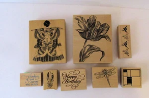 Rubber Large Stamps Scrapbooking Card Making Premium Wood Mounted New Lot of 8 - Picture 1 of 7