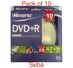 10 x Memorex DVD+R 4.7GB 120 Min 16x Speed  Recordable Blank DVD Discs - Picture 1 of 1