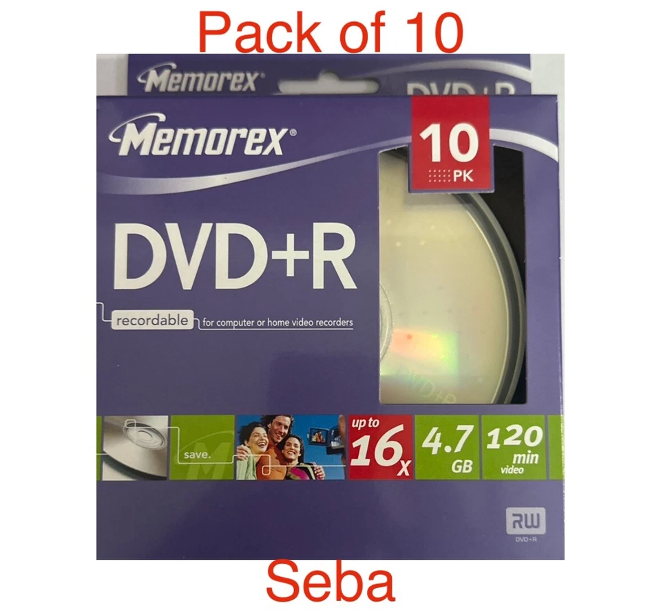 10 x Memorex DVD+R 4.7GB 120 Min 16x Speed  Recordable Blank DVD Discs - Image 1 of 1