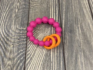 B Toys Hot Pink Orange Girl Sillicone Teething Ring Toy Baby Toddler Kids - Picture 1 of 2