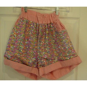 Fantastic Fawn Sequin Shorts Elastic Waistband Colorful Sparkly Pink S - Picture 1 of 5
