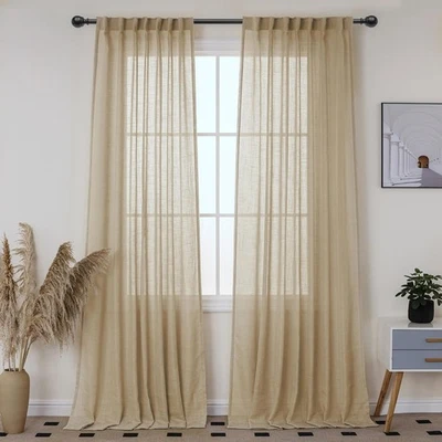 VOILYBIRD Cortinas Textura Lino Grueso 52x96, Caqui Salón Rústico Granja Foto 1 de 3