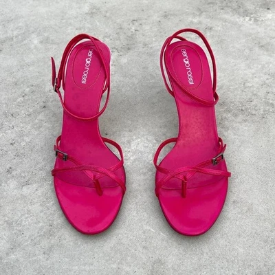Sergio Rossi | Authentic Pink Leather Strappy Thong Fit Flop Buckle Heels (38) - Image 1 of 4