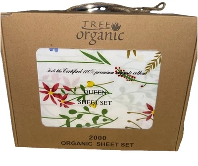 Tree Organic- 2000 100% Organic Cotton Sheet Set Multicolor Flower Size Queen - Image 1 of 4