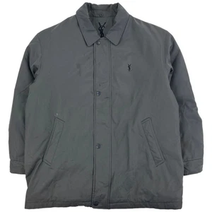 Yves Saint Laurent Mens Grey Logo Accented Overcoat One Size - Picture 1 of 6