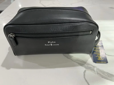 Polo Ralph Lauren Smooth Full-Grain Leather Travel Case Toiletry Bag Black - Image 1 of 4