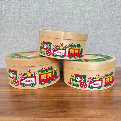 Рождественский поезд деревянные коробки круглый гнездование Noel Санта праздничный декор набор 3 - Изображение 1 из 4