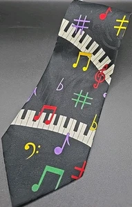 STEVEN HARRIS MEHRFARBIGE POLYESTERKRAWATTE MIT MUSIKNOTENMOTIV - DESIGNER-KRAWATTEN. - Bild 1 von 3