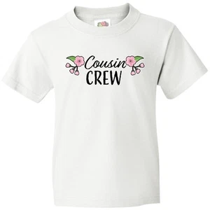 Inktastic Cousin Crew With Flowers Youth T-Shirt Squad Little Big Team Cousins - Picture 1 of 8