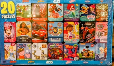 Disney, Marvel, & Nickelodeon Puzzles - 20 Puzzle Pack In Metal Tins - Image 1 of 2