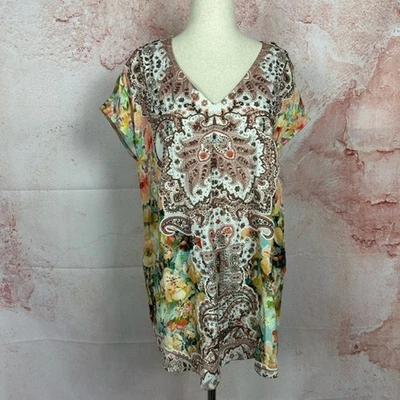 SOFT SURROUNDINGS beaded boho patria top size L artsy resort floral global shirt - Image 1 of 4