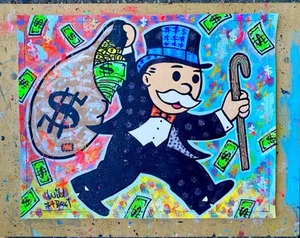 WILL STREET original painting 11x14/ monopoly art banksy faile jerkface alec - Picture 1 of 6