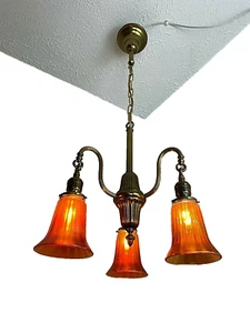 antique ,Victorian 1910's brass fixture, chandelier - Picture 1 of 12