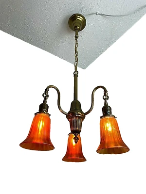 antigo, luminária de latão vitoriana da década de 1910, lustre - Imagem 1 de 4