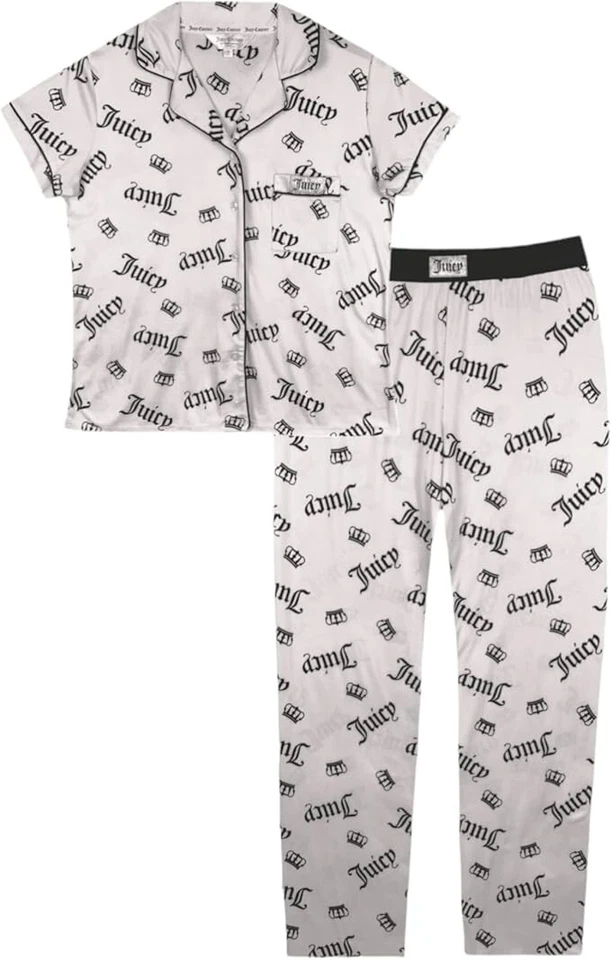 Conjunto de pijama gris Juicy Couture de manga corta con botones talla XL $58 Foto 1 de 1