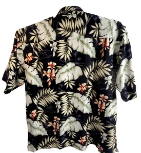 Alpine Design Mens Tropical Hawaiian Button-front Shirt LG Black Print 100% Silk - Bild 1 von 7