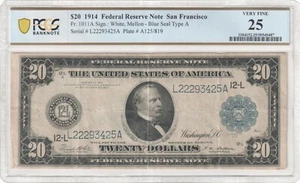 1914 $20 Federal Reserve Note San Francisco FR 1011A PCGS VF 25 - Picture 1 of 2