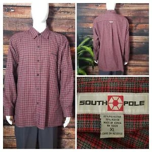 South Pole Flannel XL Button Up Shirt Top Red Gray Plaid Southpole Y2K Vintage - Picture 1 of 13